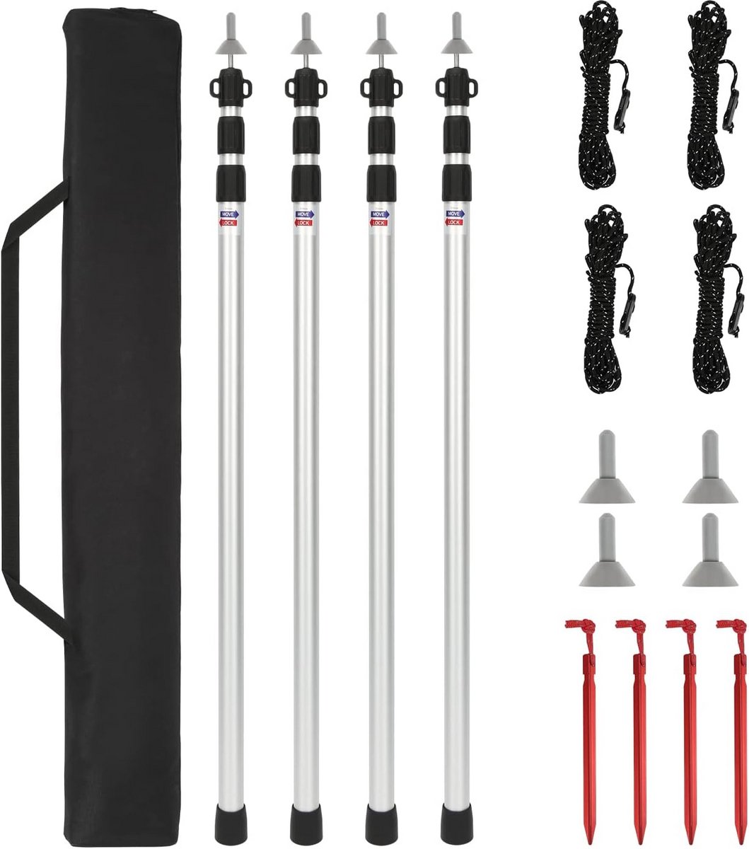 4x Verstelbare Telescoopstangen voor Tenten en Zeilen 90-230 cm Aluminium