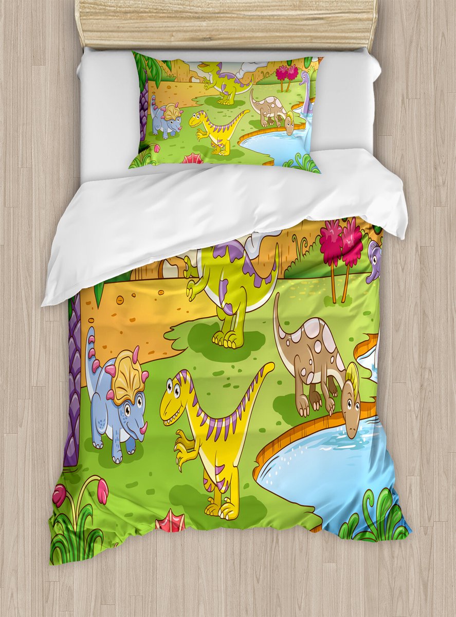 ABAKUHAUS Dekbedovertrekset voor eenpersoonsbedden, cartoonstijl met dieren, inclusief kussensloop, 130 x 200 cm