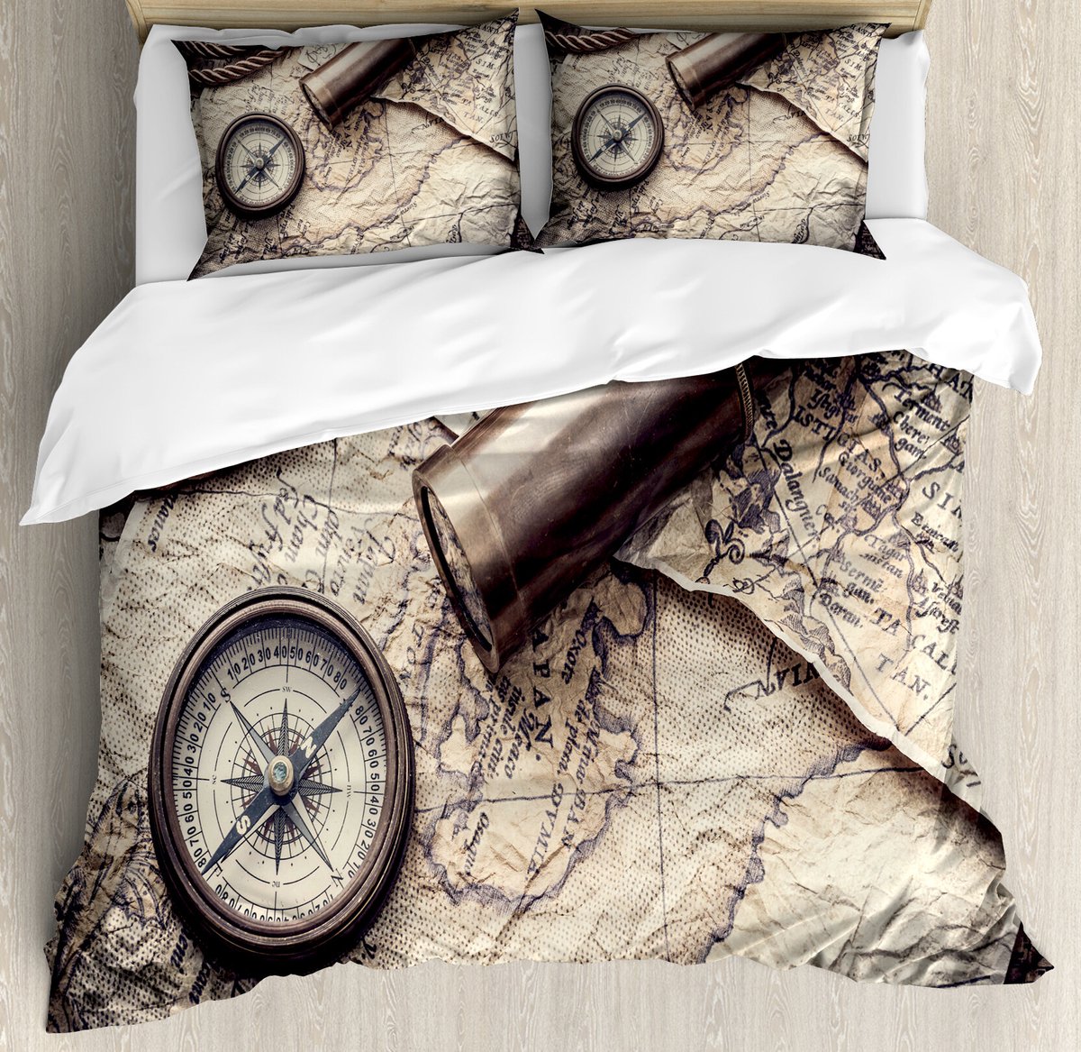 ABAKUHAUS Kompas Dekbedovertrekset voor Tweepersoonsbedden, Nostalgische Maritieme Instrumenten, 230 x 220 cm