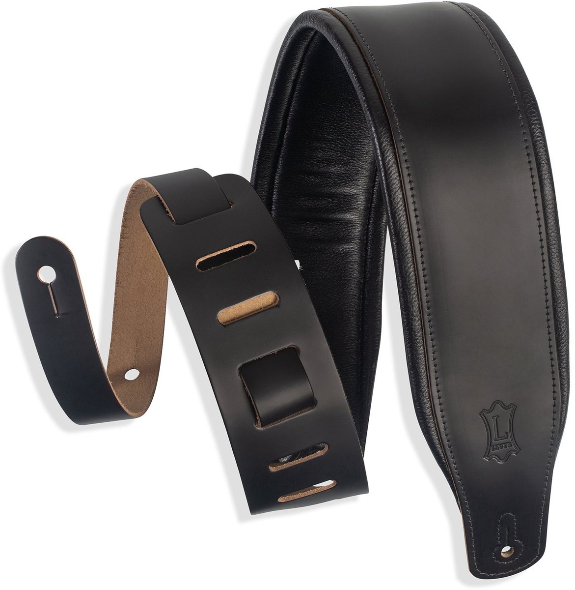 Levys Leathers M26PD-BLK gevoerde lederen gitaarband - zwart
