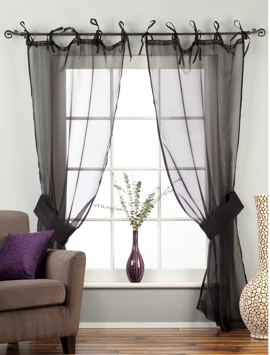 Transparante Sheer Gordijnen met Tie Backs - Zwart - 60x120cm - Paar