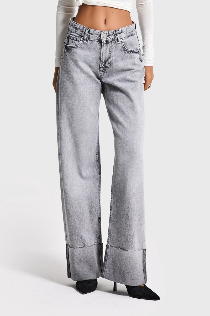 It's Basic - STRAIGHT MID RISE JEANS - LIGHT GRAY
