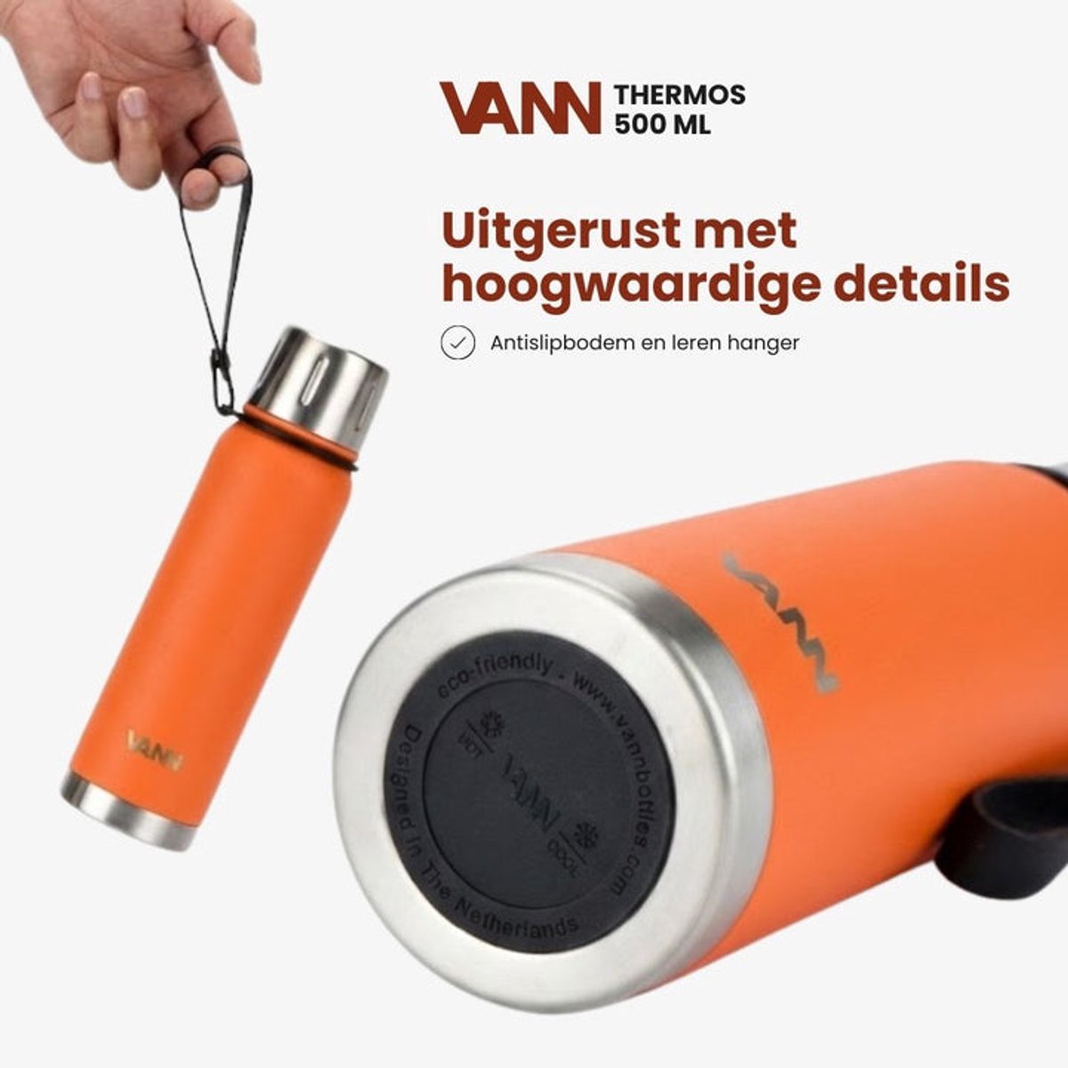 VANN® Kleine Thermoskan 500 ML – 3-Wandige RVS Thermosfles voor Koffie & Thee – 2-in-1 Dop als Beker – 100% Plasticvrij – Oranje – VANN Ritual Thermos® — cadeau in Koken & Dineren - foto 3