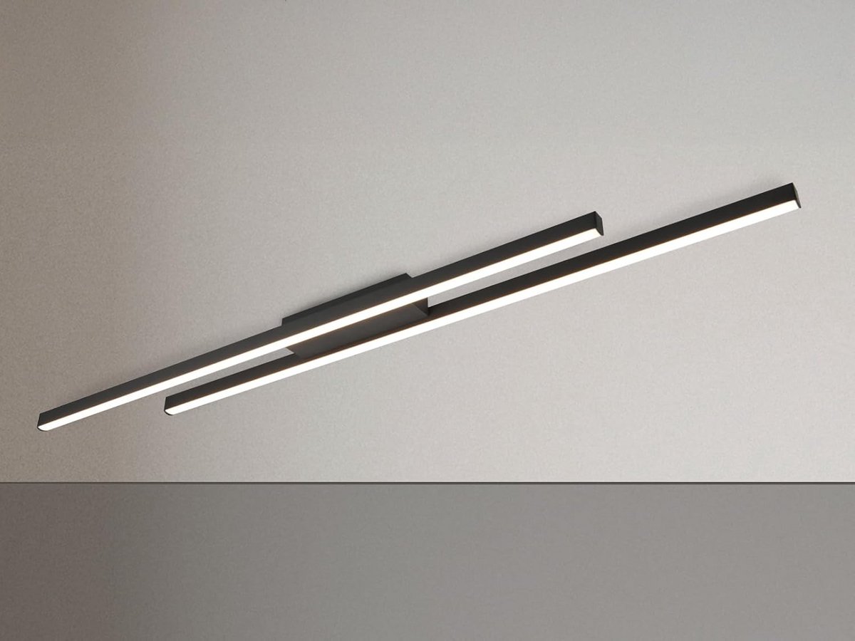 Zwarte LED Plafondlamp 110 cm - 2 Lichtpunten - Metalen Wandlamp