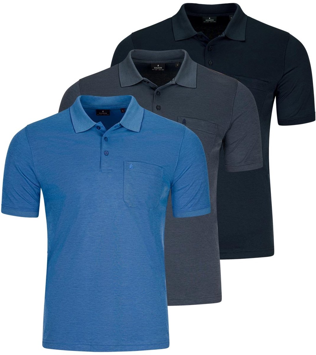 RAGMAN Heren poloshirt 3 pack Basic