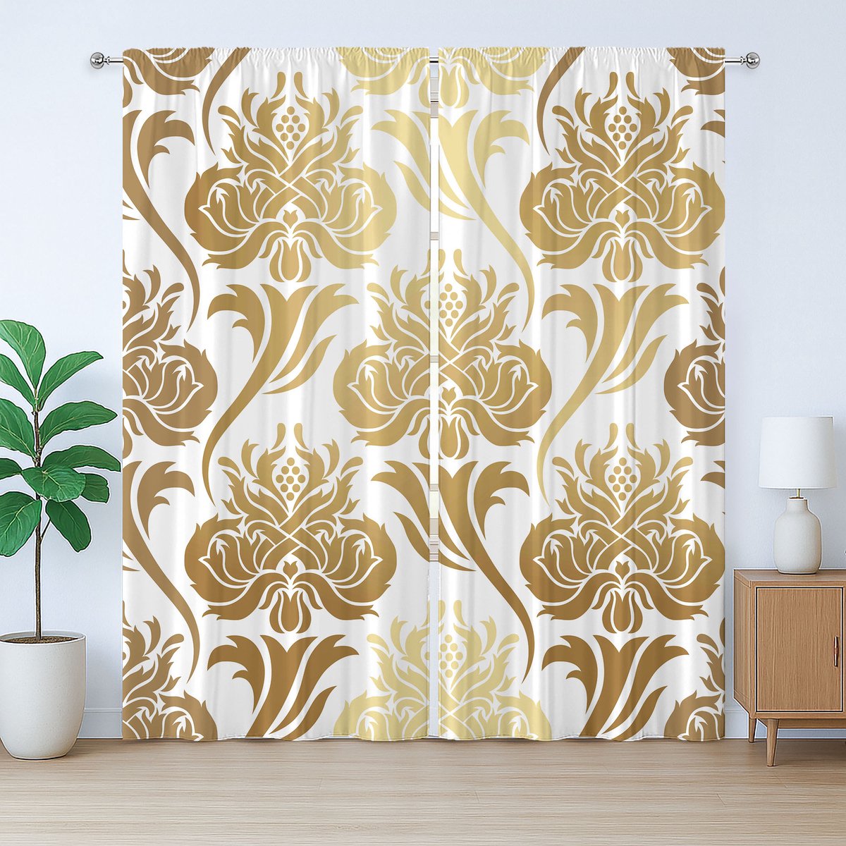 ABAKUHAUS Damast Rustiek Gordijn, Ombré Abstract Bloemenpatroon, met Bandjes voor de Woonkamer, Lussen en Haken, 280 x 225 cm, Lichtgeel Karamel