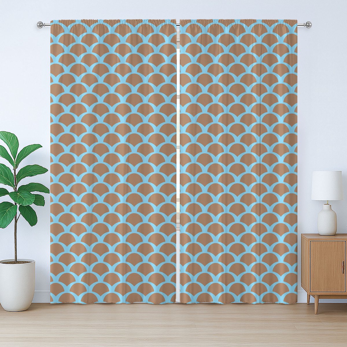 ABAKUHAUS Rustiek visgordijn, dierenschubbenpatroon, slaapkamergordijn met plooien, lussen en haken, 280 x 260 cm, lichtbruin
