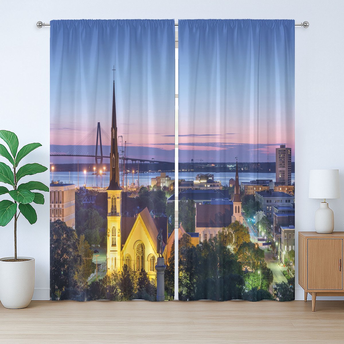 ABAKUHAUS Charleston Rustiek Gordijn, Stadsmonument Thema, met Bandjes voor de Woonkamer, Lussen en Haken, 280 x 245 cm, Meerkleurig