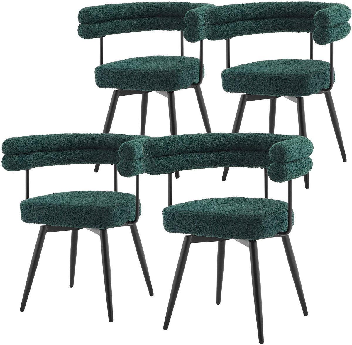 ml-design 4-delige stoelenset draaibare eetkamerstoelen donkergroen teddystof met armleuningen en rugleuning 360° draaistoel ergonomische gestoffeerde stoelen metalen poten comfortabele lounge keukenstoelen moderne eetkamerstoelen