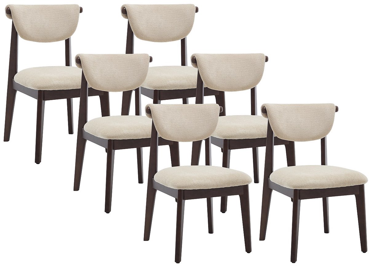 Vente-unique Set van 6 stoelen van gestructureerde stof en rubberhout - Beige - GABIEL