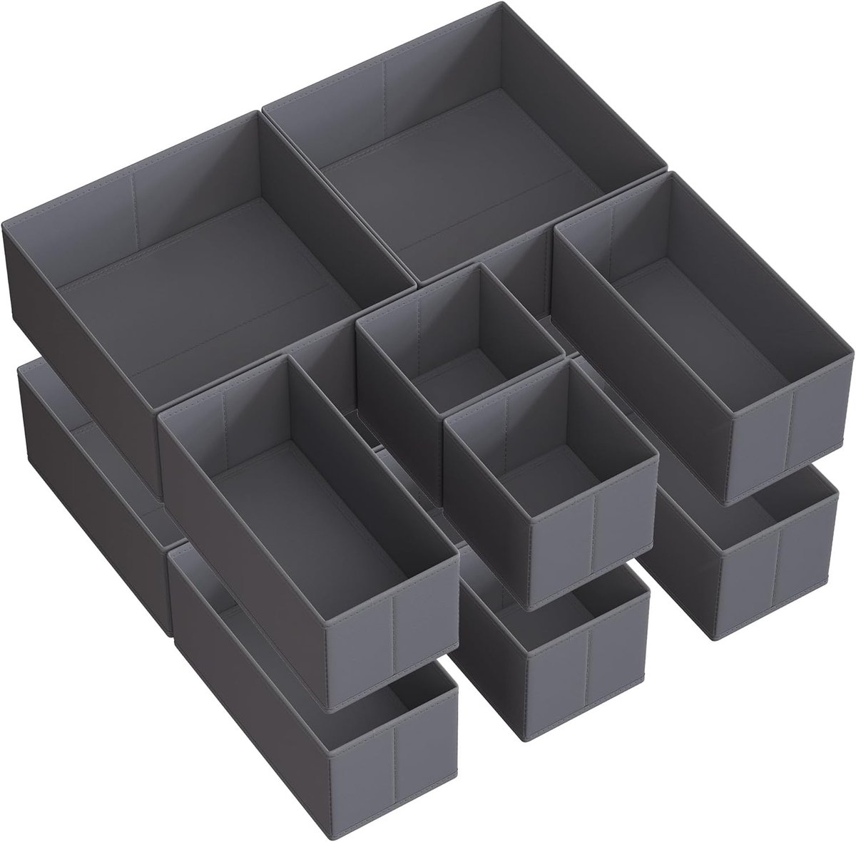 Famanu – Lade-opbergdozen set van 12, opvouwbare stoffen lade-organizers voor sokken, ondergoed, bh’s, stropdassen en sjaals, ruimtebesparend opbergsysteem, grijs