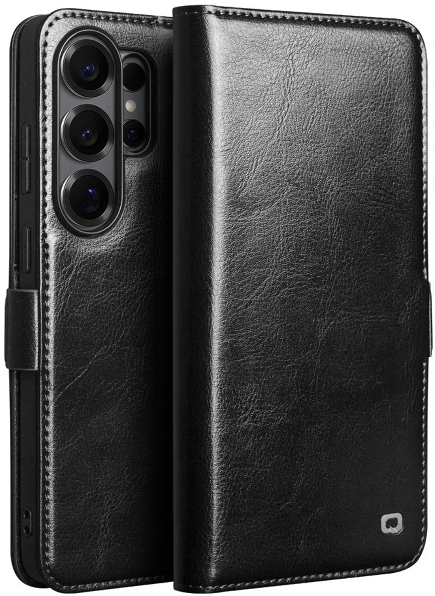 Qialino Geschikt voor Samsung Galaxy S26 Ultra hoesje - Leren bookcase - Magnetische sluiting - Zwart