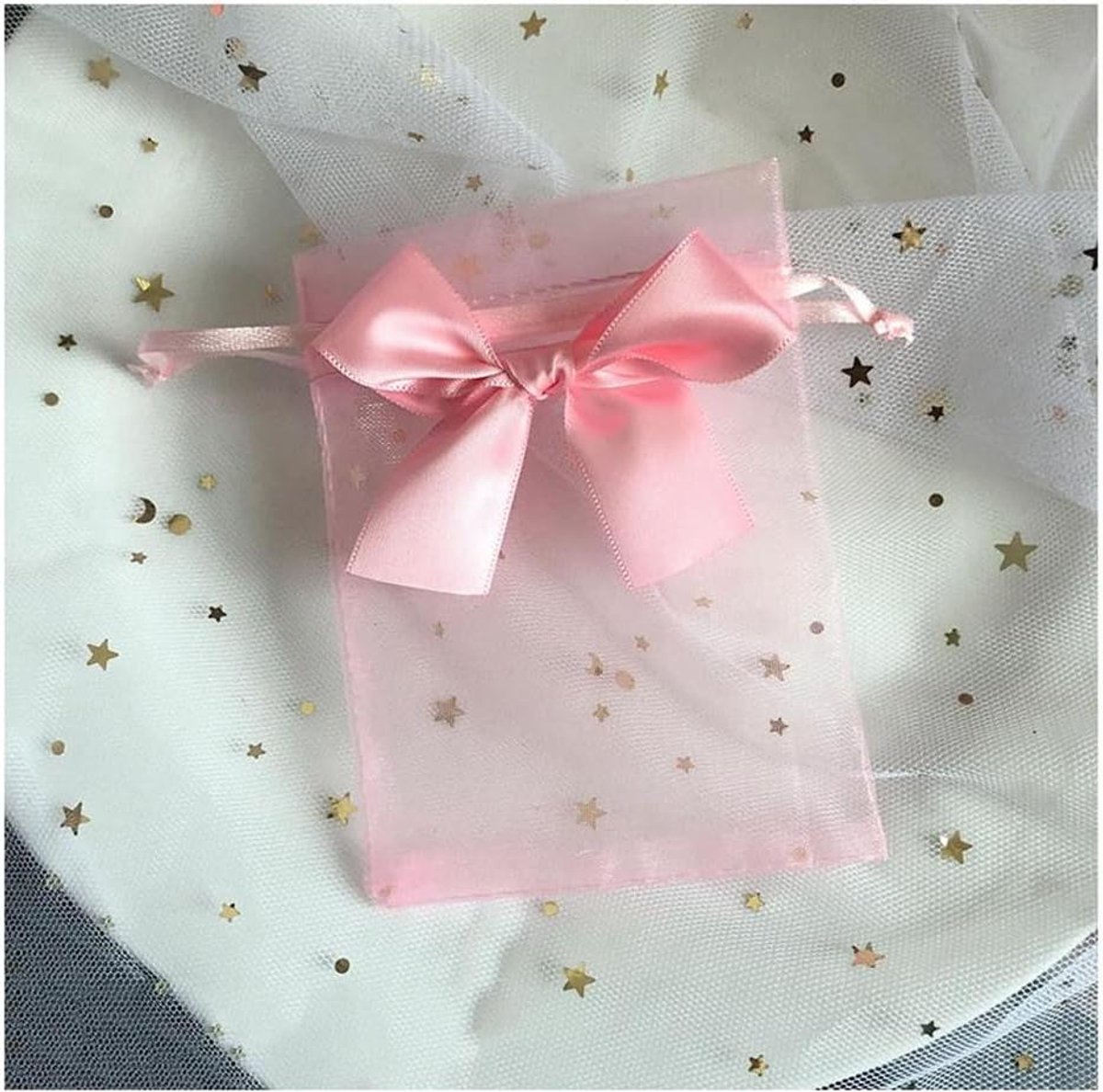 15 x 20 cm Organzazakjes met trekkoord | Snoepzakjes | Cadeauzakjes voor bruiloft, Kerstmis, Halloween | 50 stuks roze | Sieradenzakje | Feestuitdeelzakjes