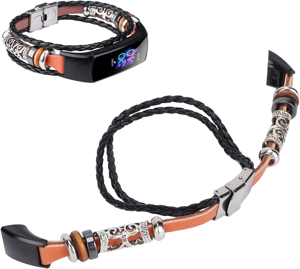 Allecto- Horlogebandje - Retro Sporthorloge Metalen Armband - Bruin - Lederen Polshorlogeband Vervangen - Smartwatch-banden - Geschikt voor 5 4 - Kralen - Retro.