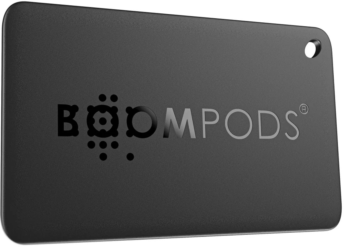 Boompods, Airtag-sleutelhanger Boomcard-model creditcardformaat met Android Find My IPX7, Zwart