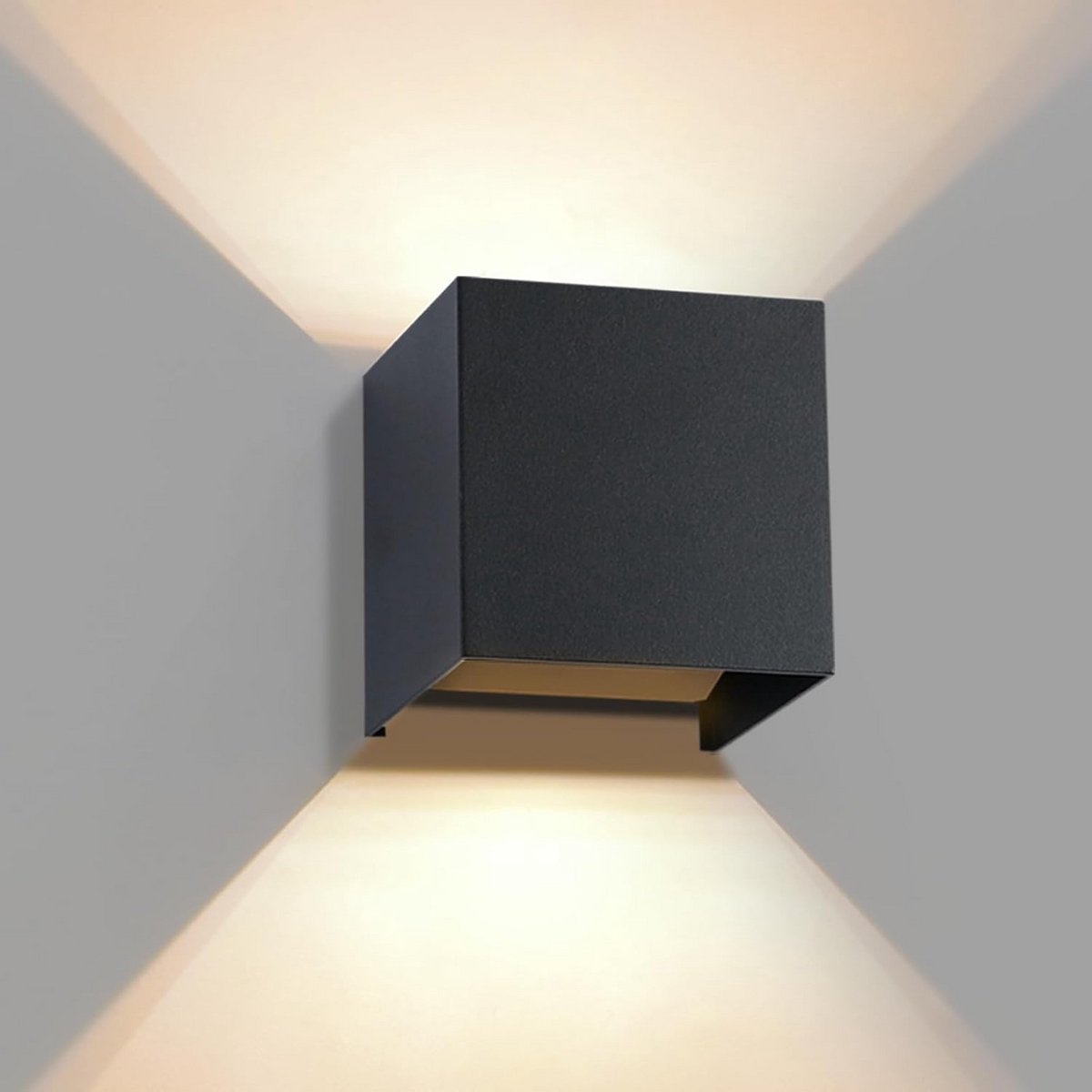 Zwarte LED Buitenwandlamp IP65 3000K Warm Wit Vierkant Op- en Neerwaarts Licht