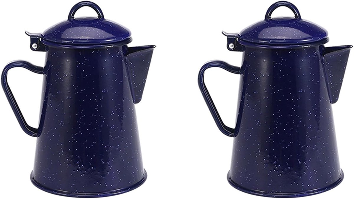 Koffiepot Emaille - Waterkoker Decor - Warme Dranken - Set van Twee - 13 x 20 cm - Blauw Sterrenhemel