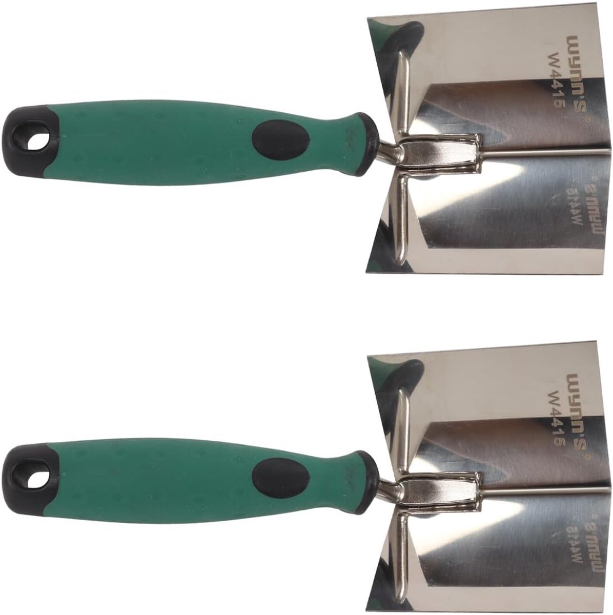 Hoektroffels Set - Pleisterwerk Spatels - Nauwkeurig Afwerken - Roestvrij Staal - 80x60mm Bladen - Zilver Groen