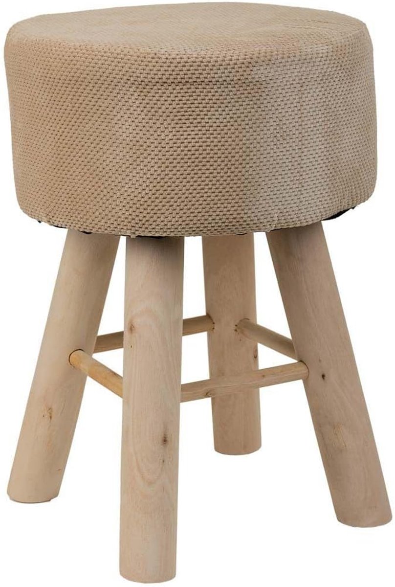 Houten Kruk - Canvas Zitting - Extra Zitplaats - Stevig Ontwerp - 34x34x4.6cm - Bruin