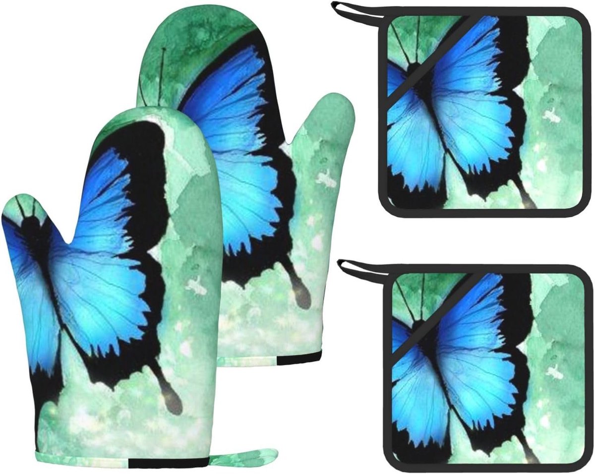Ovenwanten Set - Hittebestendige Handschoenen - Veilig Bakken - Antislip Siliconen - 4 Delig - Zwart