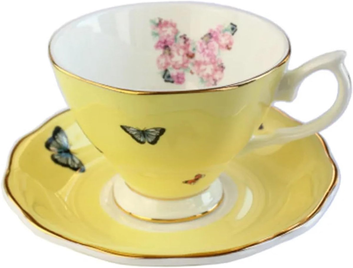 Kop en schotel - Theekopjes set - Thee moment - Keramisch design - 170ml - Kleur-04