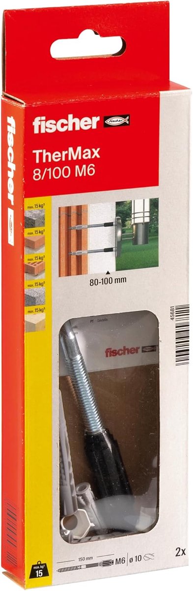 Afstandsmontagesysteem TherMax - Isolatiepluggen Bevestiging - Lichte Lasten Bevestigen - Anti-Koude-Kegel - M6 8/100 - Zwart