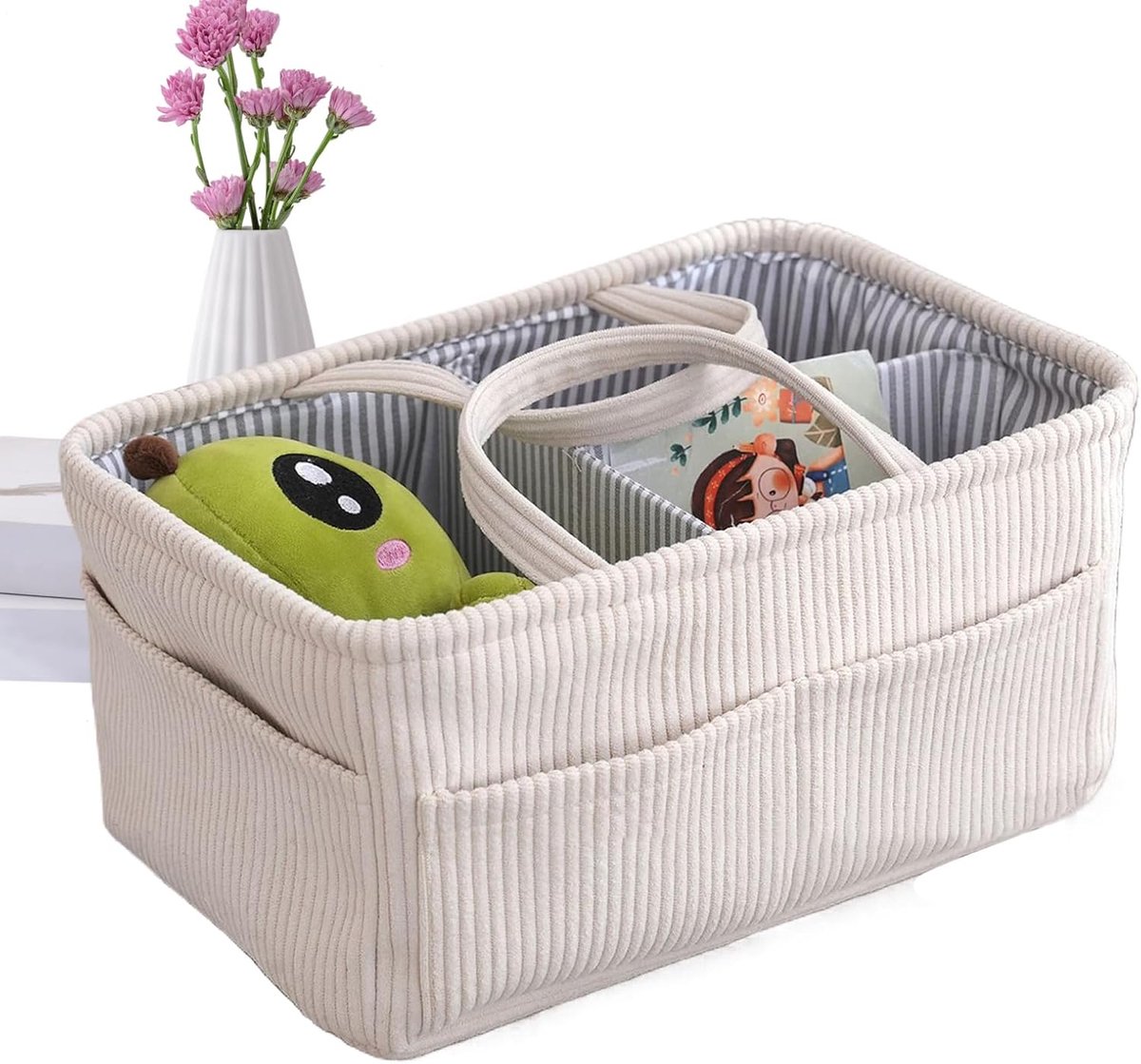 Luiermand Opbergtas - Baby Organizer - Babykamer Inrichten - Ruime Draagbare Mand - 38x25x18cm - Beige