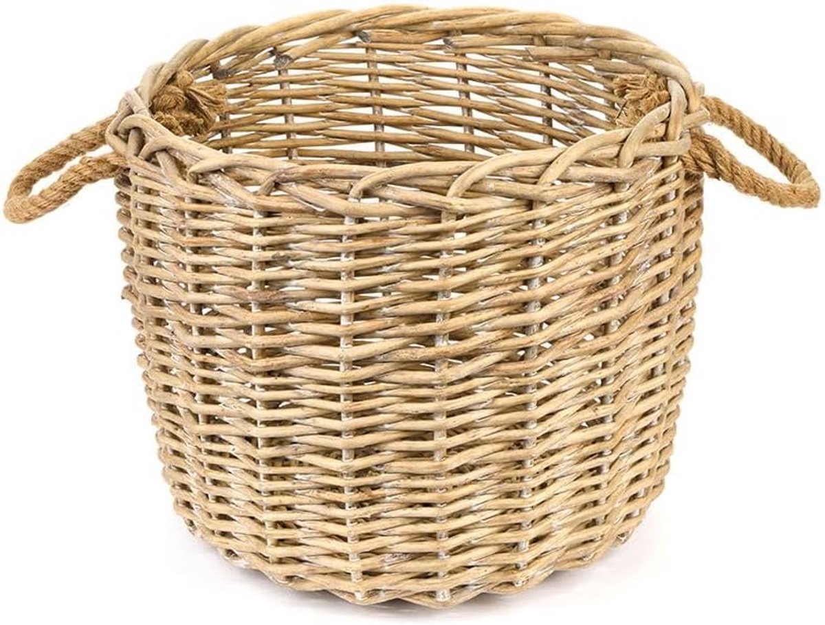 Ronde mand - Wicker mand - Opbergen - Met handvatten - 37x35cm - Rood