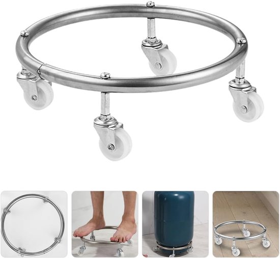 Gasfleshouder - Mobiele houder - Buiten koken - Met 4 wielen - 29x29x10 cm - Zilver — afbeelding 3
