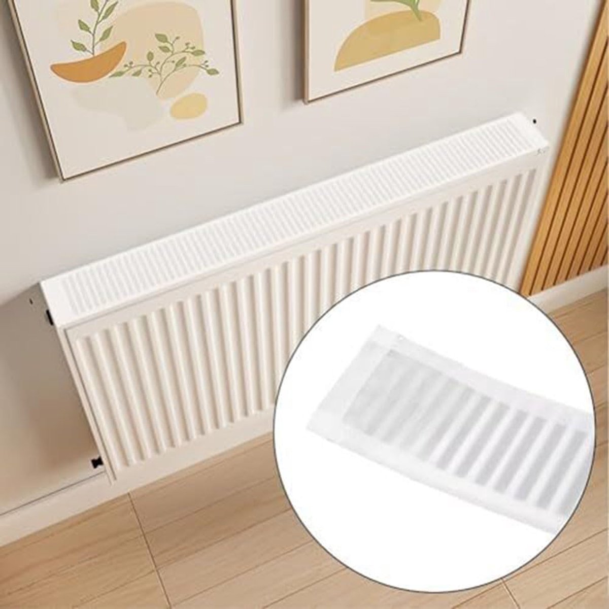 Decoratieve radiatorhoes - Radiatorbekleding - Stofvrij houden - Magnetische bevestiging - 80 cm breed - Wit