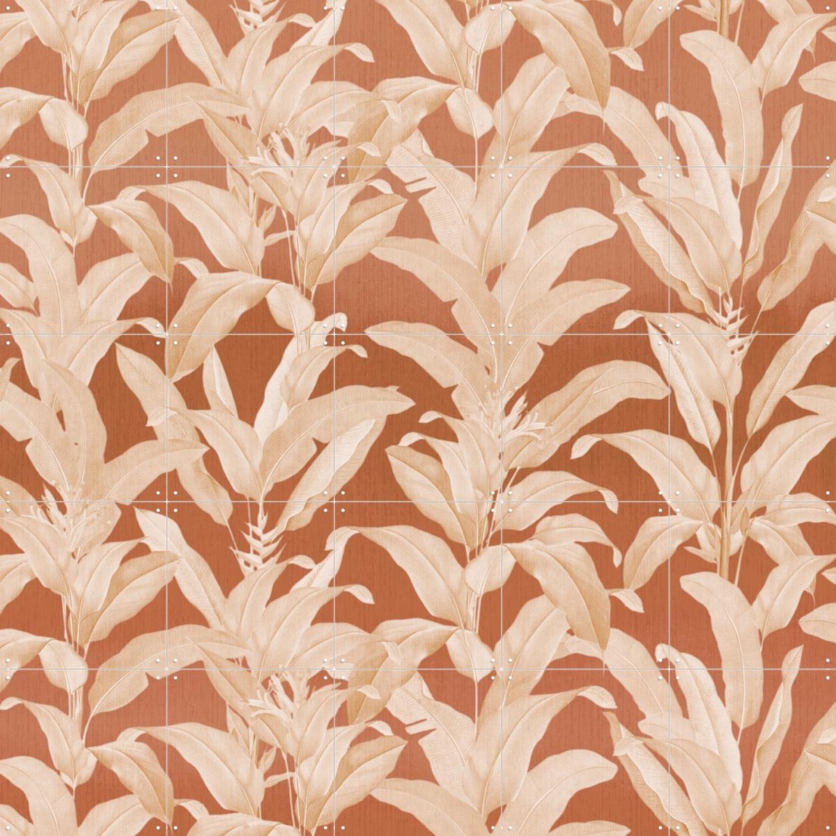 IXXI Tropical Vintage Jungle Leaves Terracotta, Bloomery Decor - 100 x 100 cm - Gratis ophangtool - Grote wanddecoratie en posters - Abstract