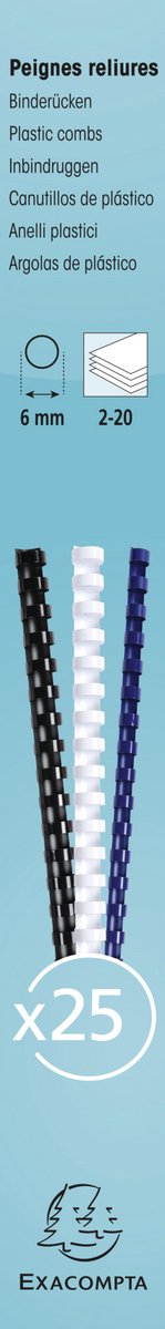 Exacompta Doos van 25 plastic spiraal inbindruggen 6 mm - A4 - Wit - 76100E