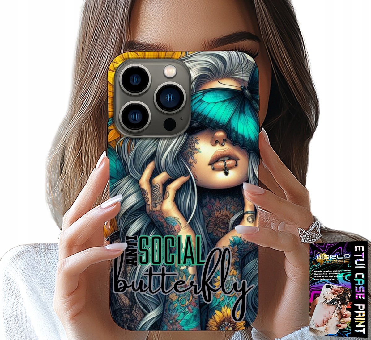 HOESJE VOOR IPHONE 14 PRO MAX - ANTI SOCIAL, BUTTERFLY, FEMALE