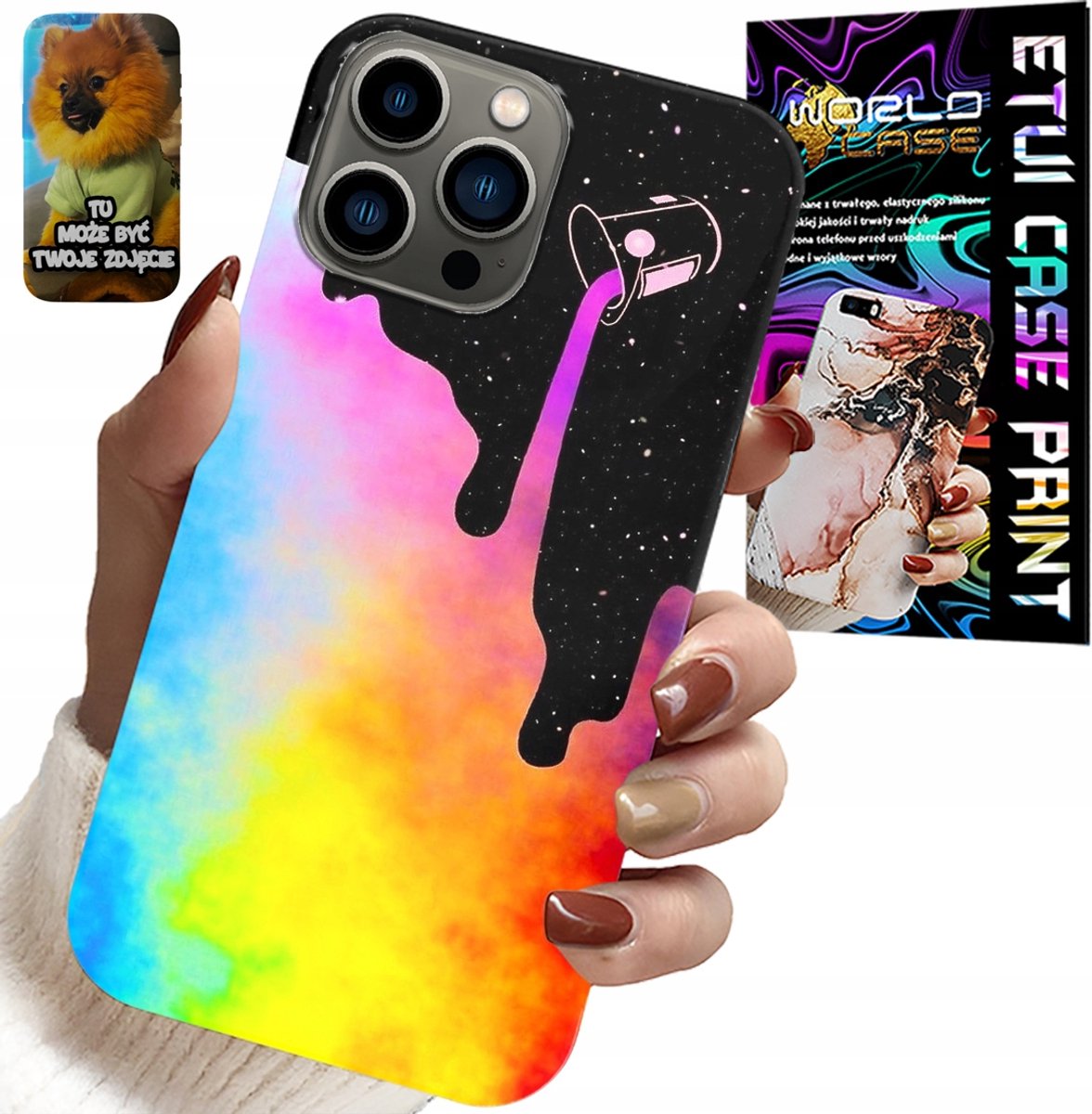 HOESJE VOOR IPHONE 13 PRO - REGENBOOGKLEURIGE PATRONEN, VERF + FOLIE