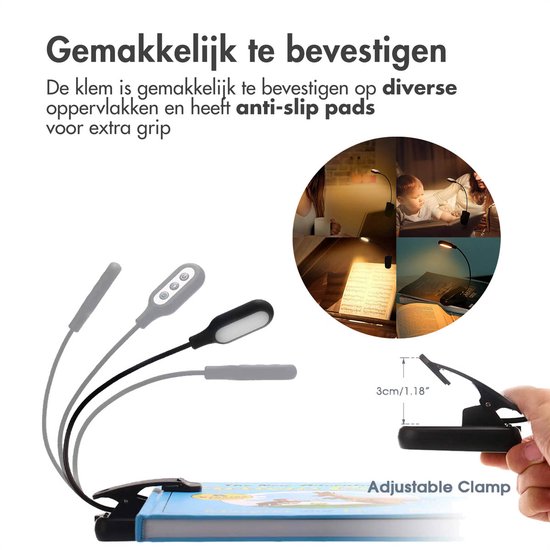 imoshion LED Leeslamp - Leeslampje voor Boek met Klem - Klemlamp met 5 Lichtstanden - Oplaadbaar Leeslampje voor in Bed - Zwart van Merkloos — afbeelding 4