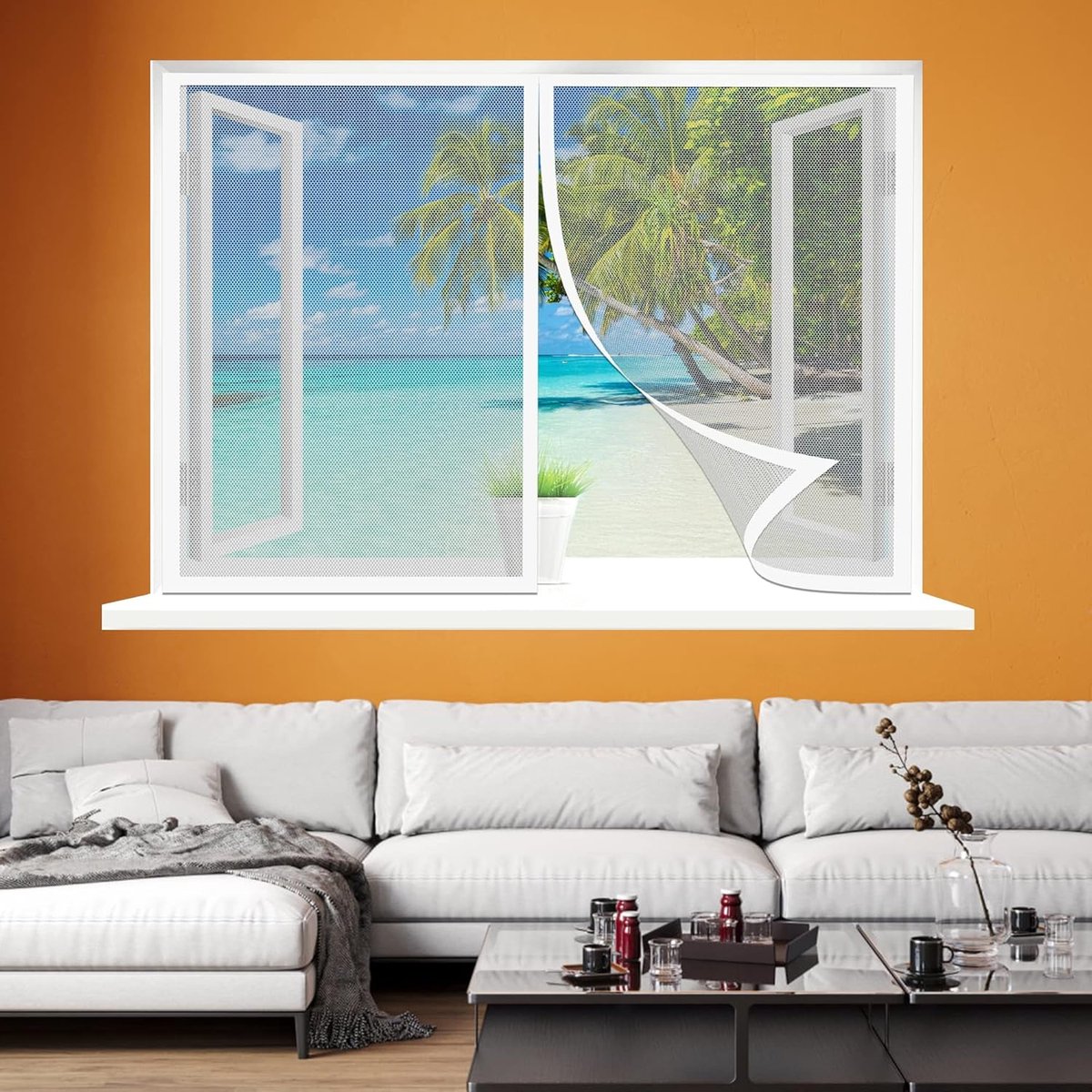 Horren voor raam - Insectenhor raam - Insecten buiten houden - Magnetische bevestiging - 145 x 75 cm - Wit