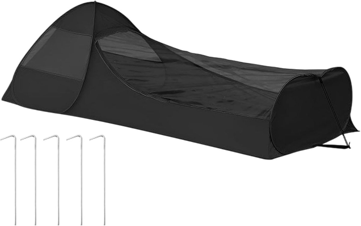 Opvouwbare Bedtent - Pop-up Slaaptent - Kamperen Reizen - Dubbele Rits - 200x104x75cm - Zwart
