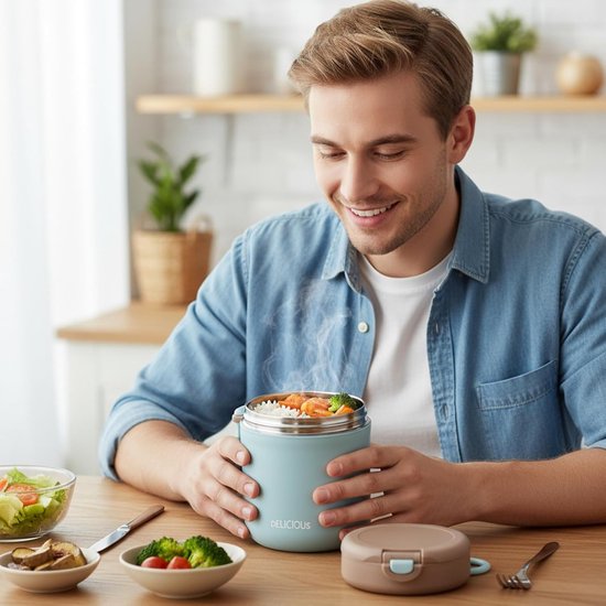 Lunch Box - Voedselcontainer Isolatie - Maaltijd Meenemen - Lekvrij Ontwerp - 430ml Capaciteit - Blauw van Merkloos — afbeelding 5