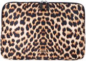Laptoptas met luipaardprint, met rits en "XOXO CWH" logo.
