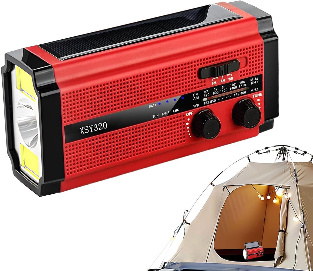 Zonne-energie Radio - Zaklamp Oplader - Noodsituaties Buiten - 5000mAh Accu - 17 cm Lengte - Groen Rood