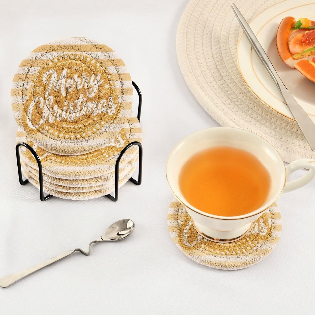 Kerst Onderzetters - Drank Houders - Tafel Beschermen - Absorberend Materiaal - Set van 6 - Goud