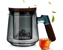 Glazen theepot met zeef, glazen theepot met deksel, 500 ml, theepot met zeef, geschikt voor losse thee en bloementhee, grote theekop met zeef, speciaal ontworpen voor theeliefhebbers