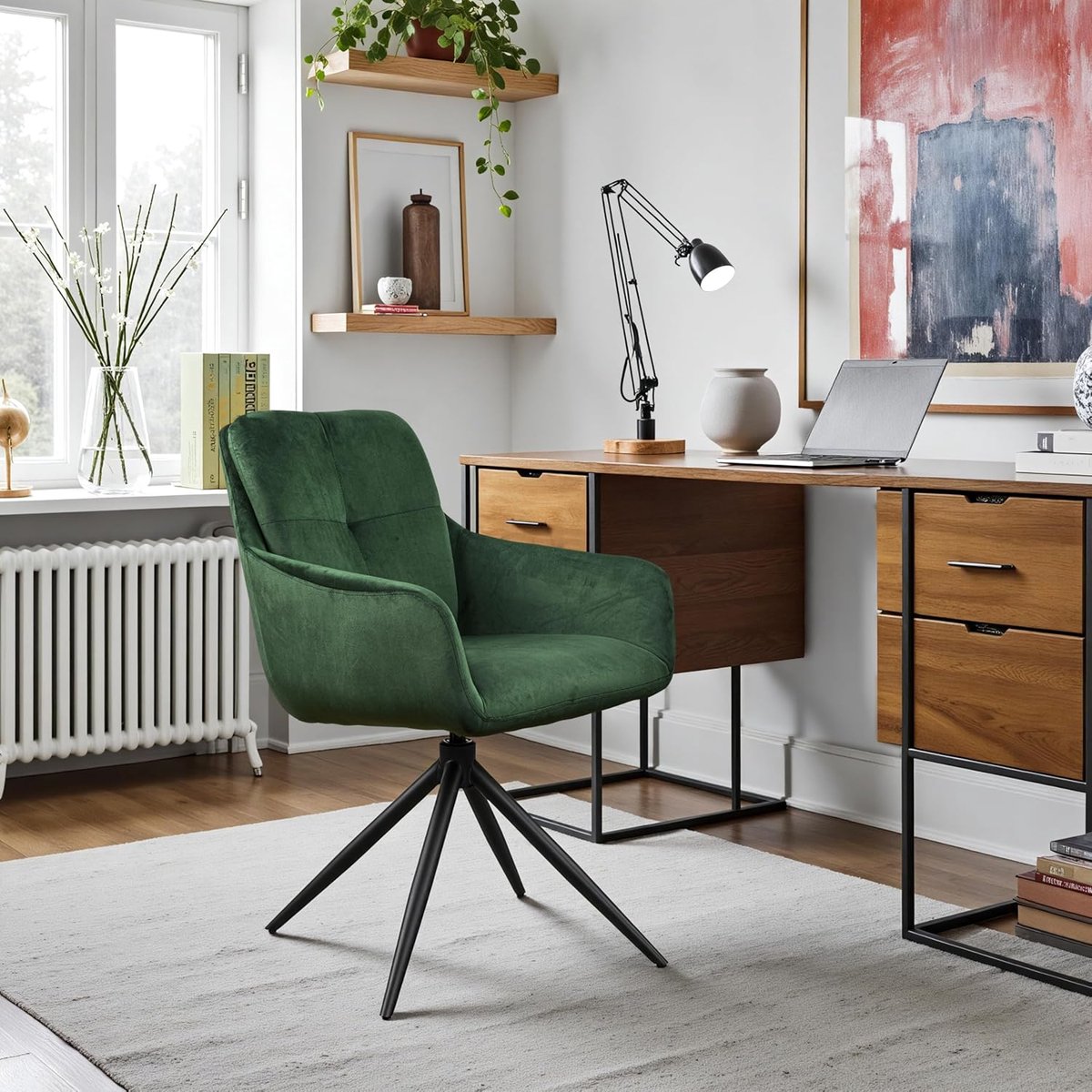 Moderne Bureaustoel - Draaistoel Ergonomisch - Thuiswerken Comfort - Metalen Poten Zonder Wieltjes - 42x54x92cm - Groen