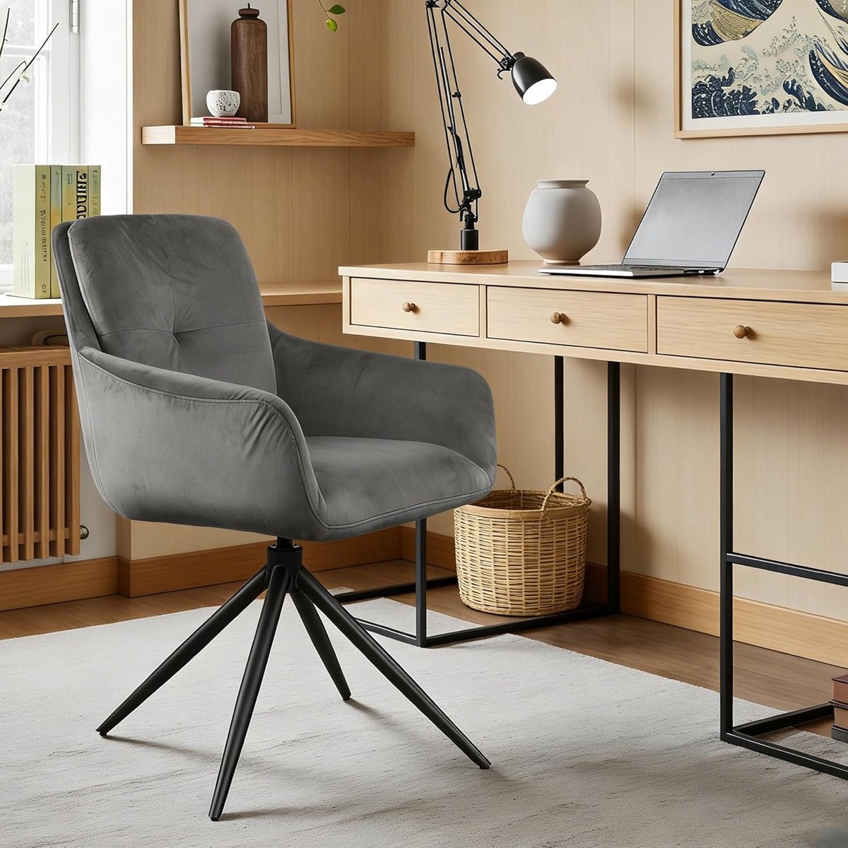 Moderne Bureaustoel - Draaistoel Ergonomisch - Thuiswerken Comfort - Metalen Poten Zonder Wieltjes - 42x54x92cm - Groen thumbnail 3