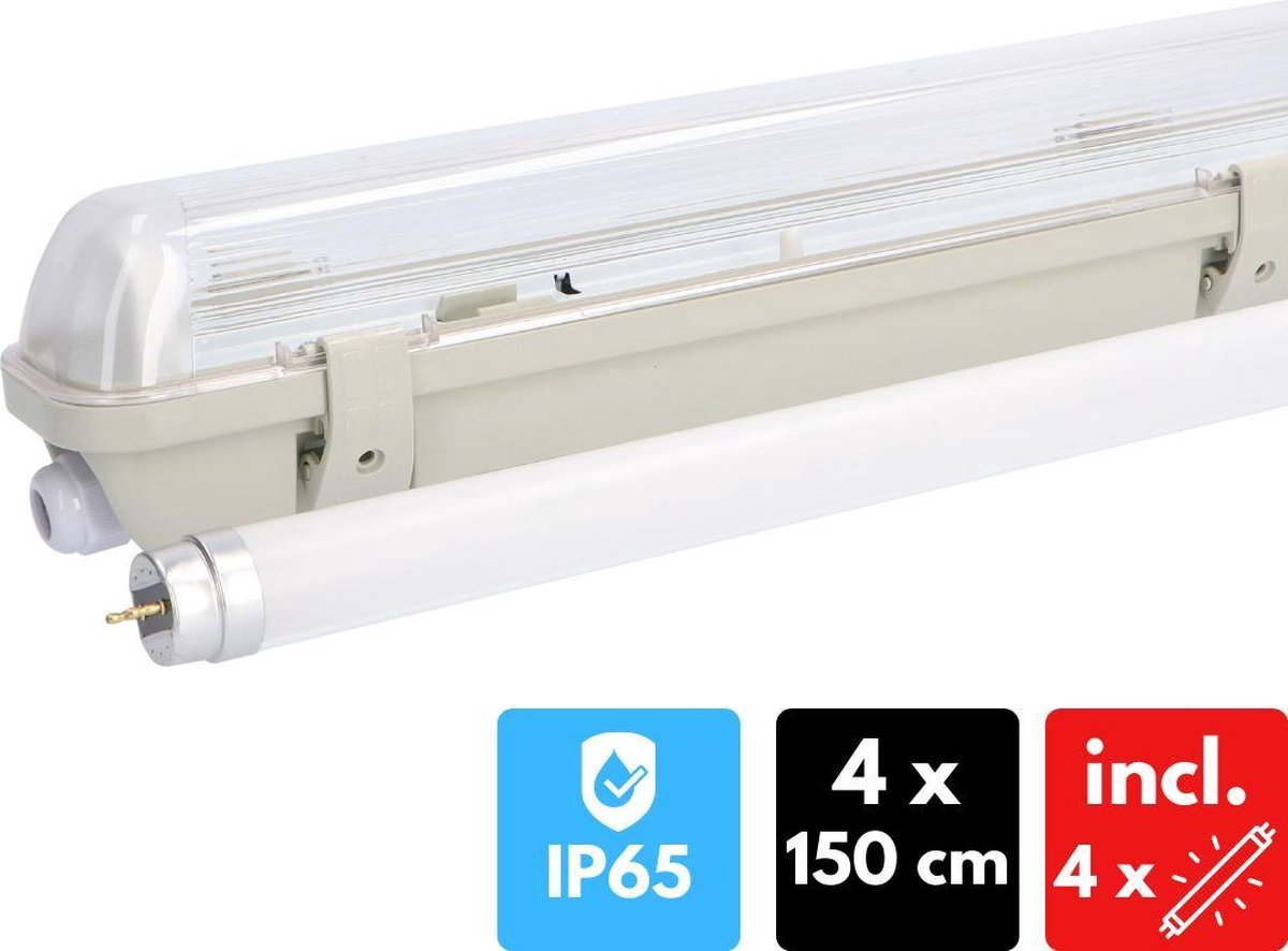Proventa EcoPlus LED TL Balken compleet 4 x 150cm - Waterdicht & Slagvast - 4Pack Wit