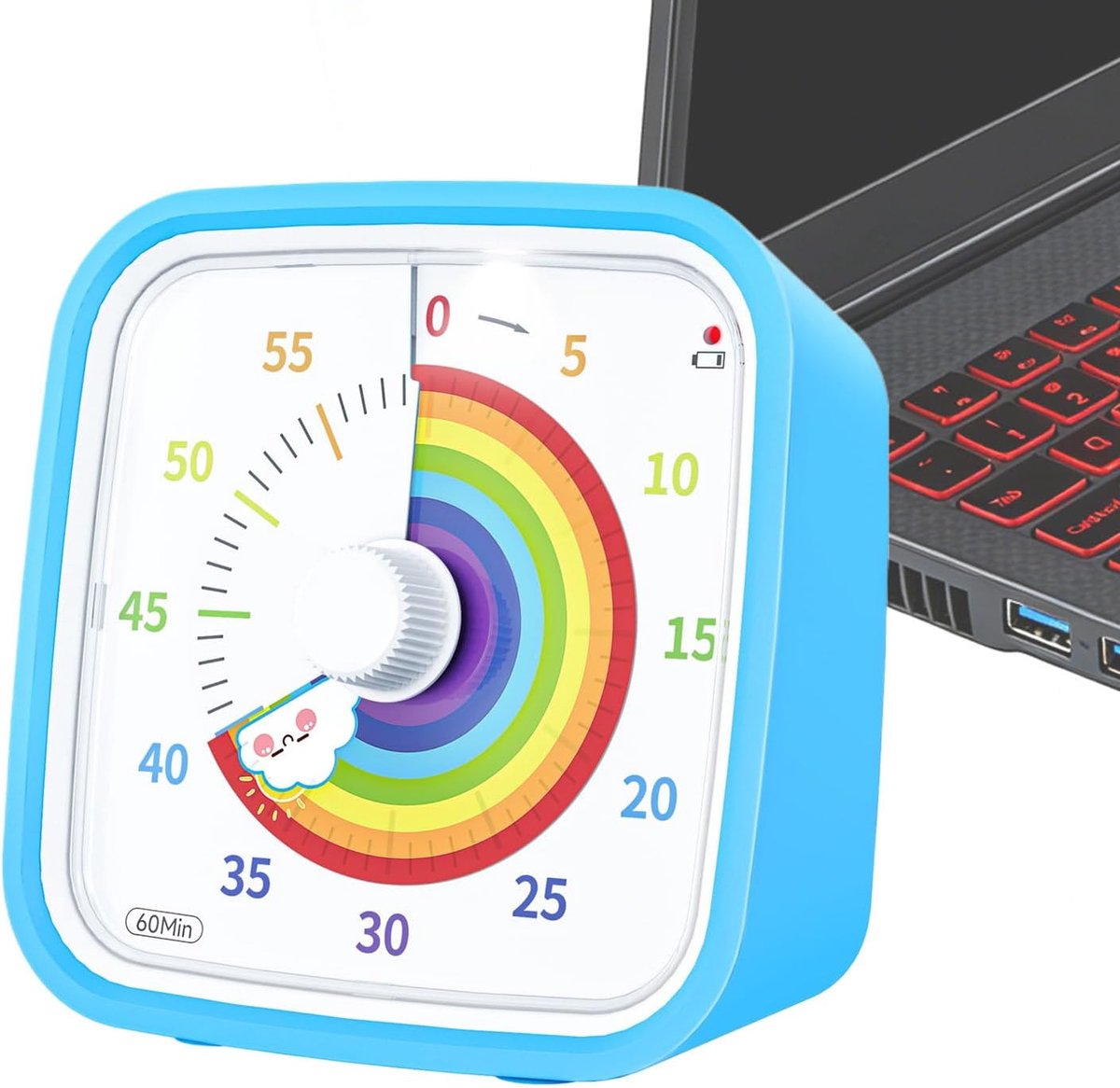 Visuele Timer - Aftelklok Regenboog - Klas Lokaal - 60 Minuten Schijf - 10x6 cm - Multicolor