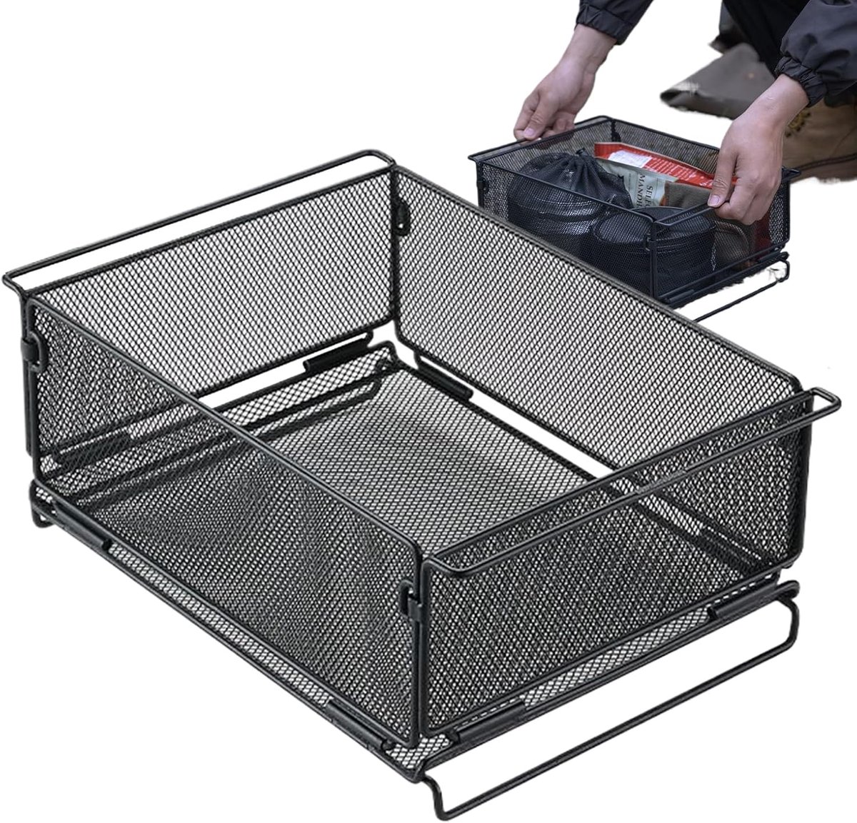 Metalen mand - Opvouwbare mand - Buiten verzamelen - Gaasontwerp - 9 x 27 x 9 cm - Zwart