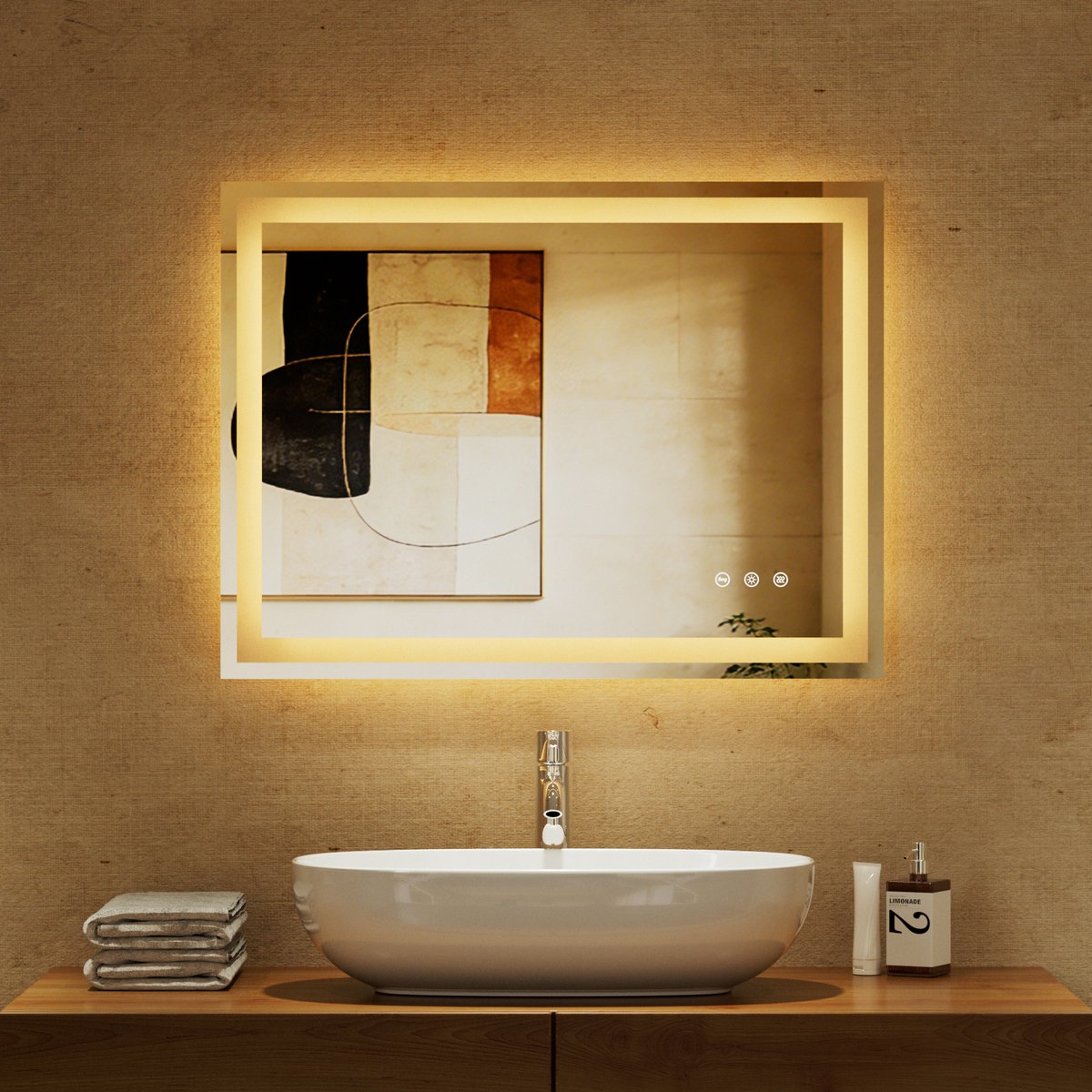 KUTAS® Badkamerspiegel - Badkamerspiegel met LED Verlichting & Verwarming - 3 Kleurtemperaturen & Dimbaar - Antiaanwaslaag - 3 LED standen - 3000K/4500K/6500K - 90*70cm
