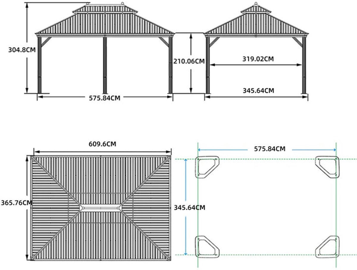 Purple Leaf Hardtop pavillon 6 x 3,65 m - bronze
