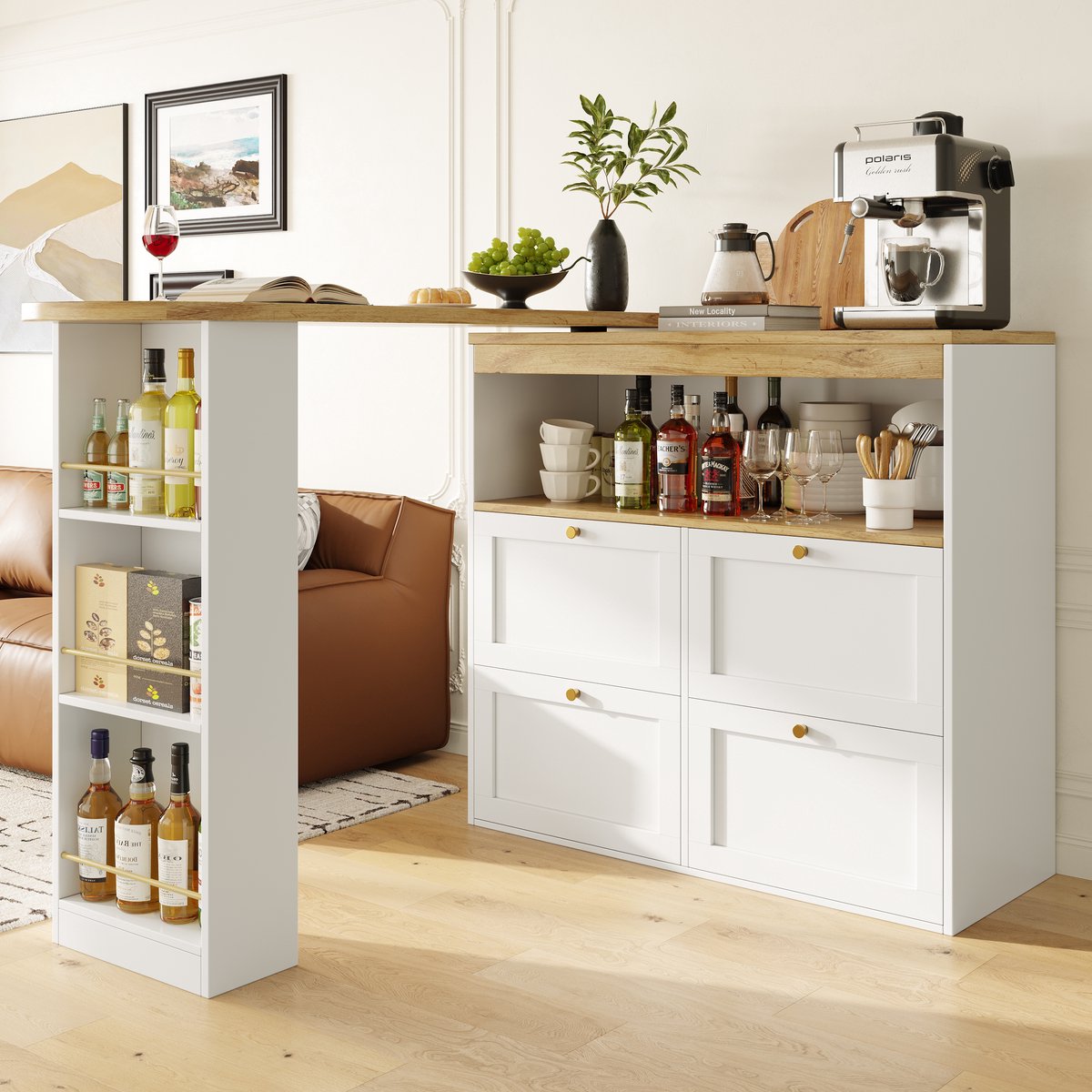 MODFU - Opbergkast - 360° Draaibaar Zijrek En 4 Laden - L-Vormig - MDF - Wit - 105 x 39 x 102 cm